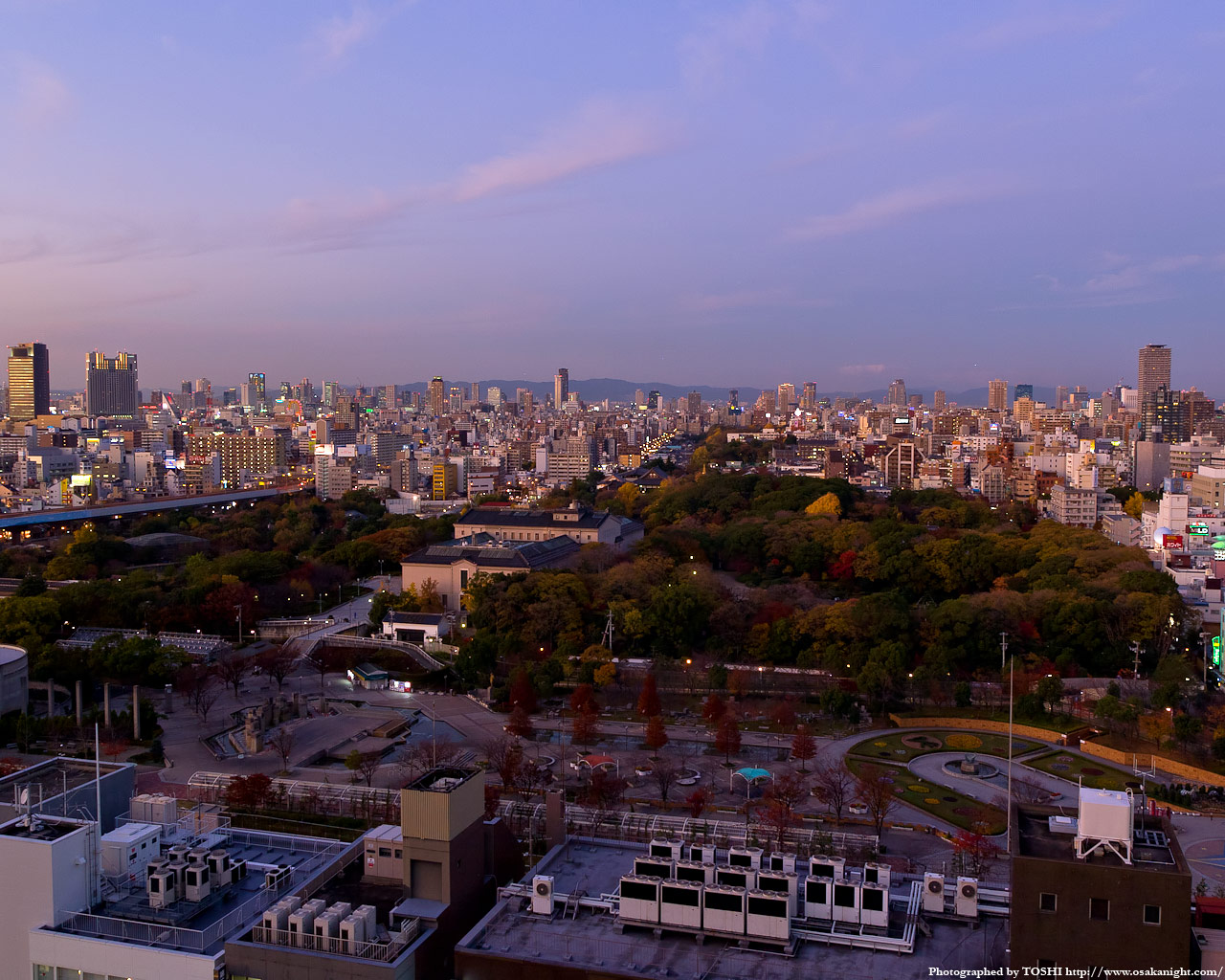 天王寺公園と大阪都心方面の夕景